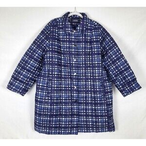 Lands End Plaid Puffer Mid Length Jacket Coat Womens 24W Snap Front